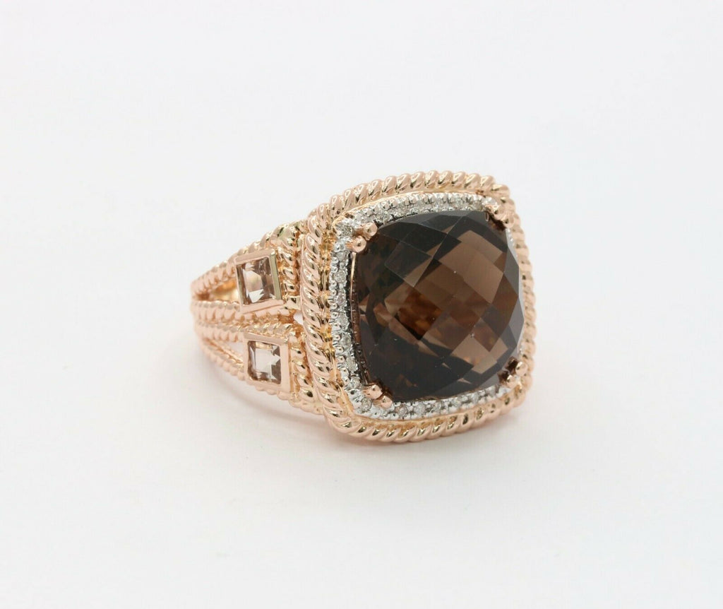 Vintage 14K Rose Gold 4 Carat Smoky Quartz Diamond Statement Ring