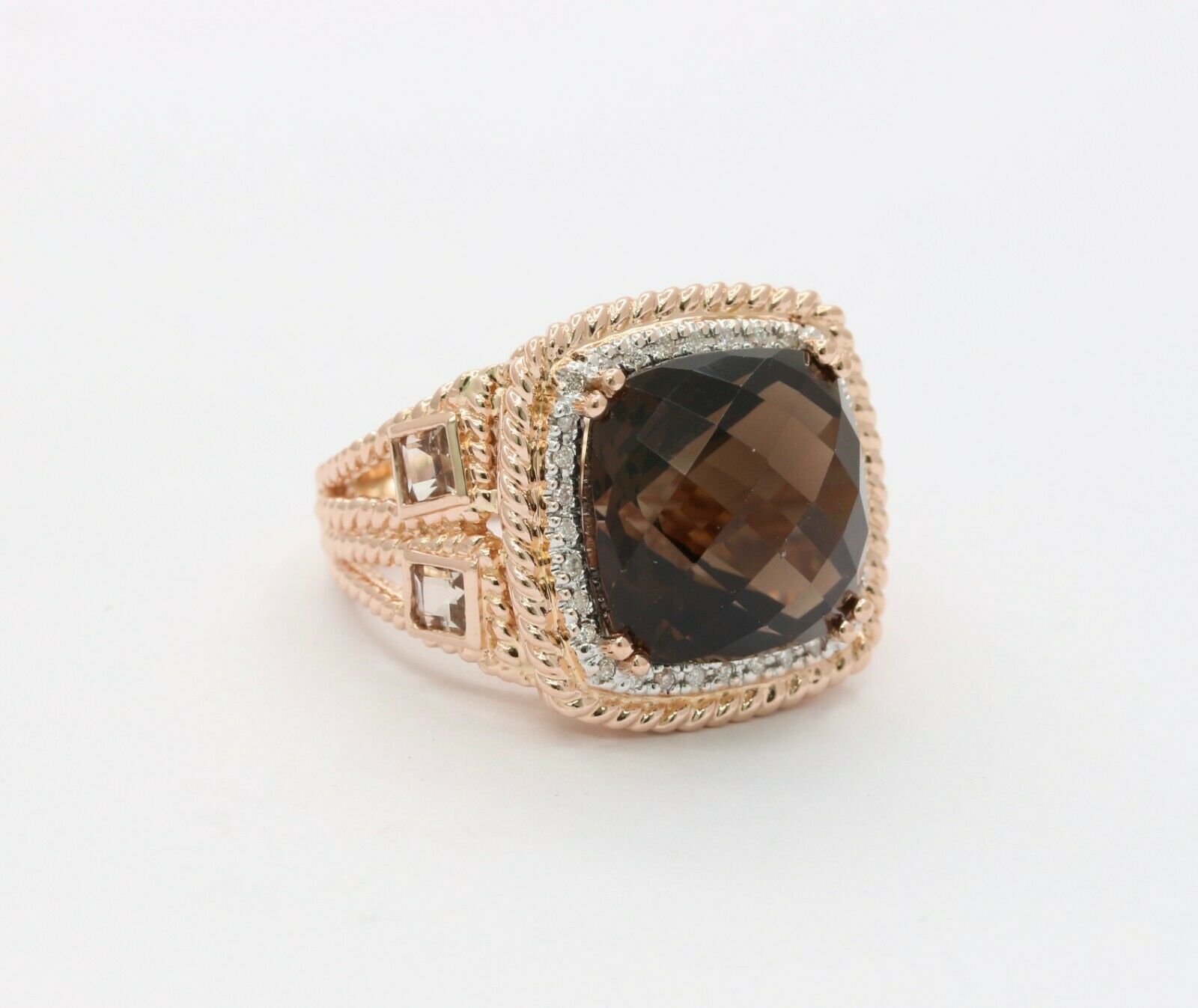 Vintage 14K Rose Gold 4 Carat Smoky Quartz Diamond Statement Ring
