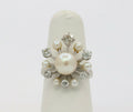 Vintage 14K White Gold Old European Cut Diamond Pearl Ring