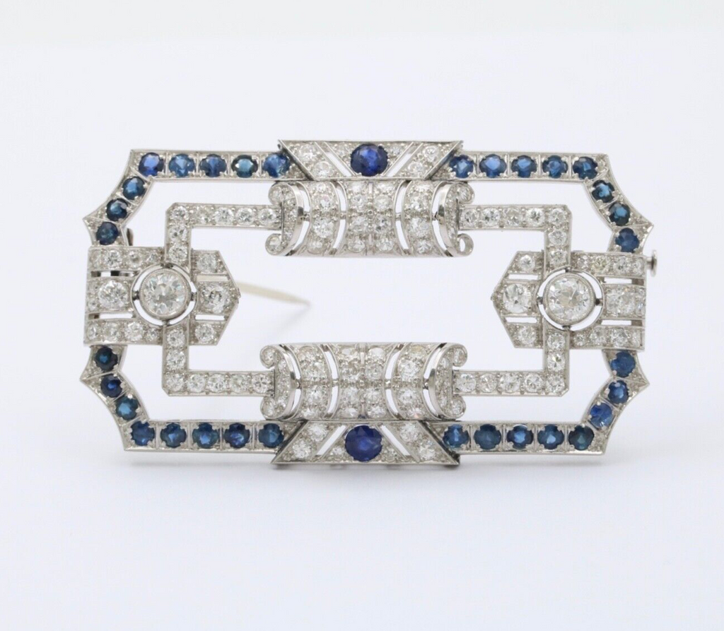 Art Deco Platinum Diamond & Sapphire Brooch, Pin
