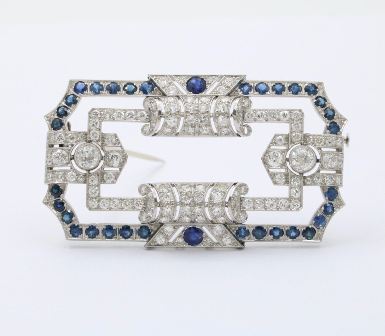 Art Deco Platinum Diamond & Sapphire Brooch, Pin