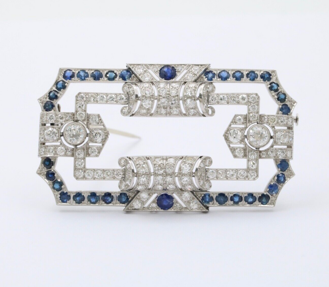 Art Deco Platinum Diamond & Sapphire Brooch, Pin