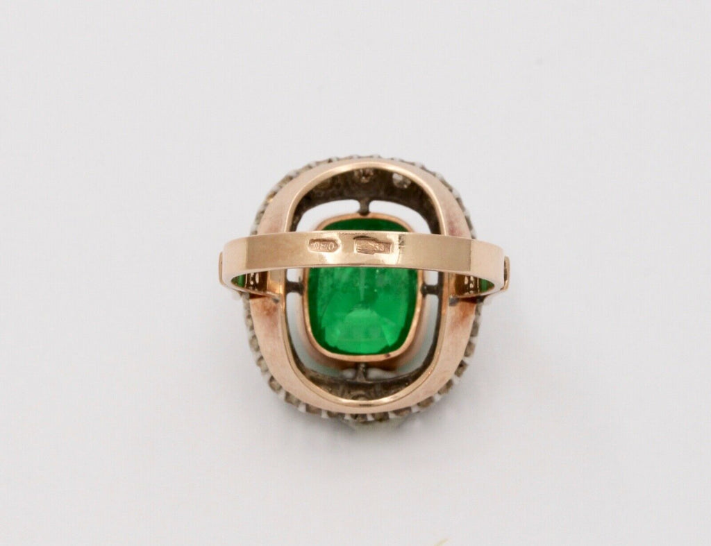 Vintage Emerald Diamonds 14K Yellow White Gold Ring