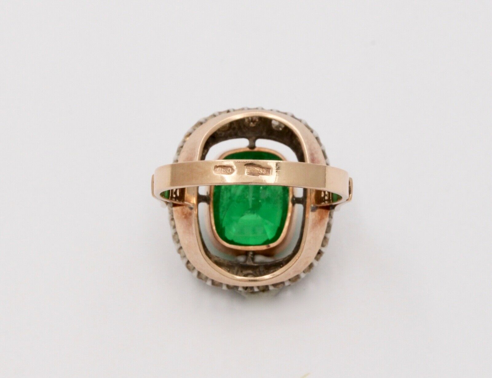 Vintage Emerald Diamonds 14K Yellow White Gold Ring