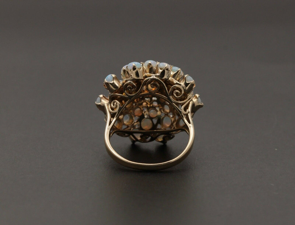 Vintage 14K Yellow Gold Australian Opal Cluster Ring.