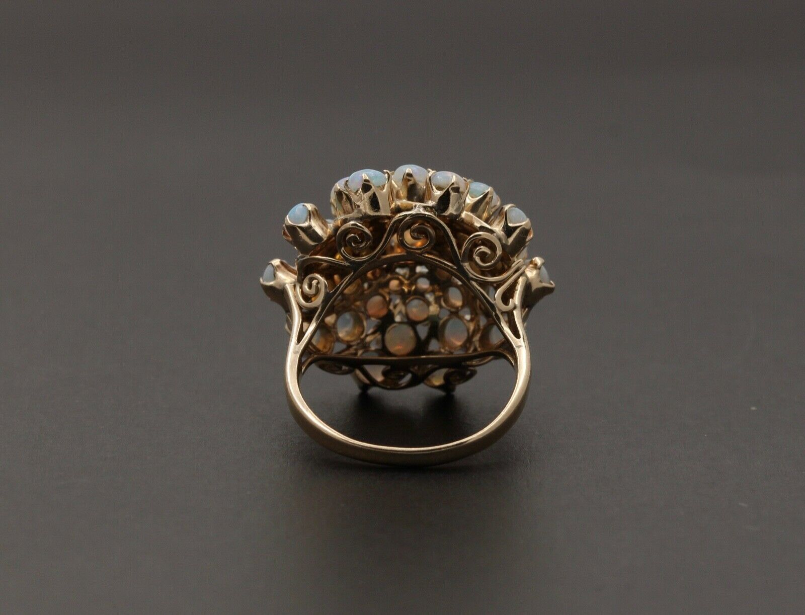 Vintage 14K Yellow Gold Australian Opal Cluster Ring.