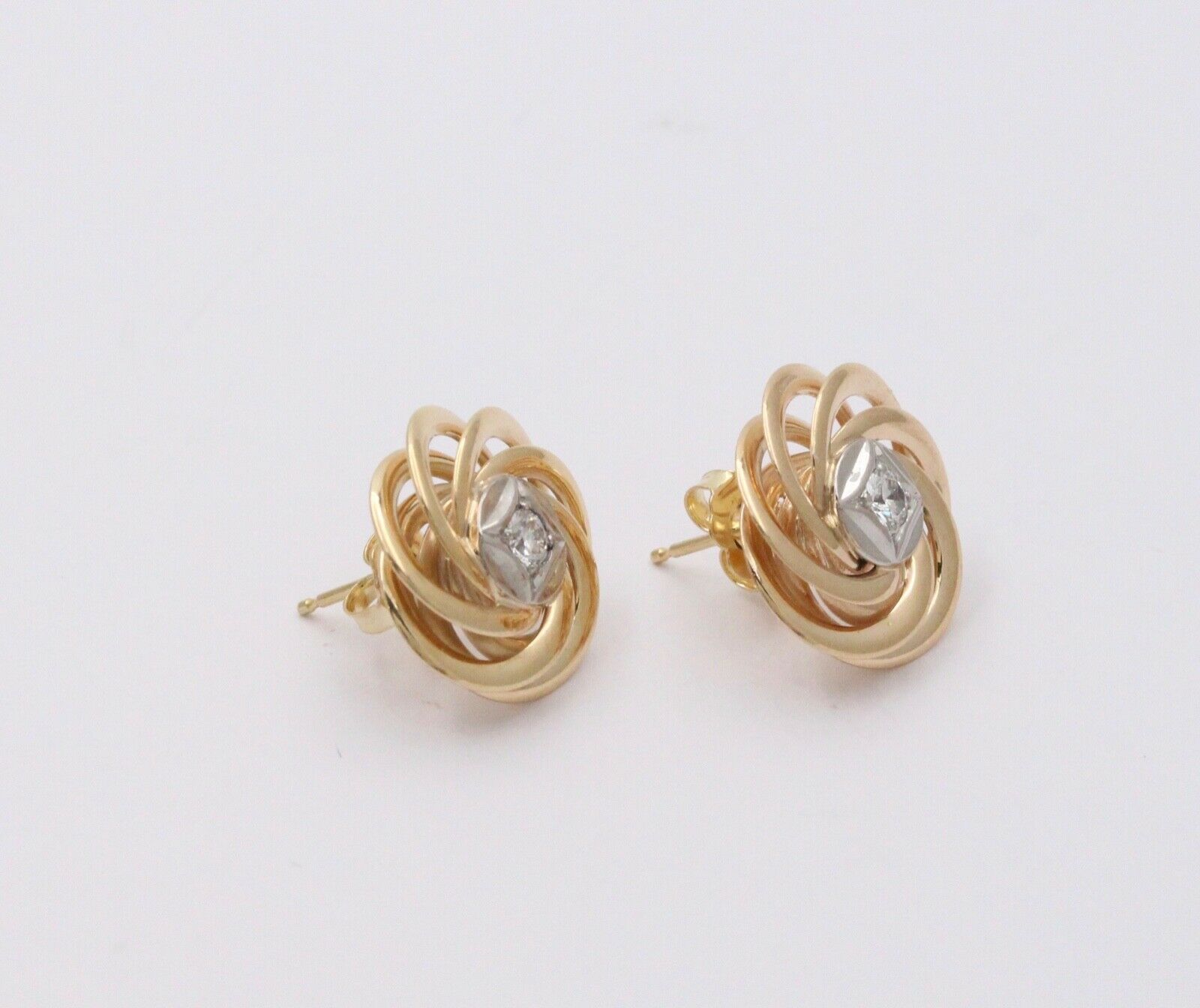 Vintage Pinwheel Diamond 14K Yellow White Gold Earrings