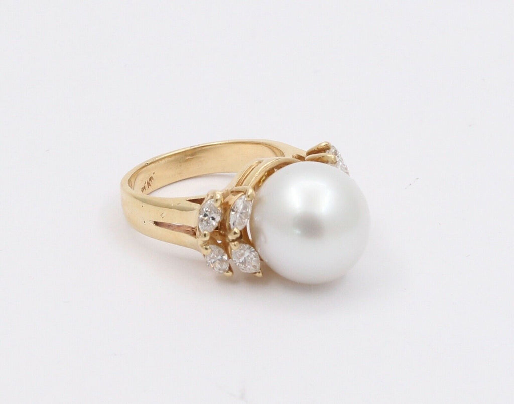 Vintage South Sea Pearl Diamonds 14K Yellow Gold Cocktail Ring