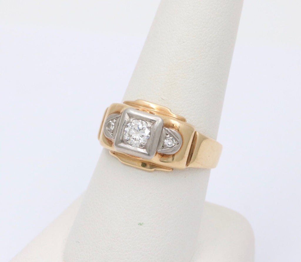 Vintage 14K Two Tone Gold Diamond Ring Band. Unisex Ring.