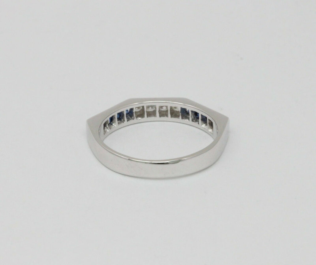 Vintage 18K White Gold Sapphire Diamond Band