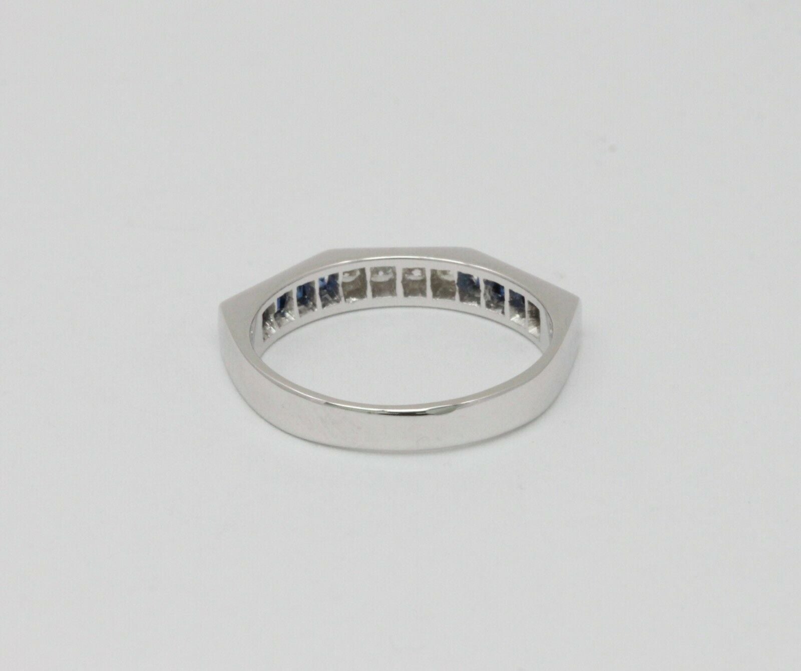 Vintage 18K White Gold Sapphire Diamond Band