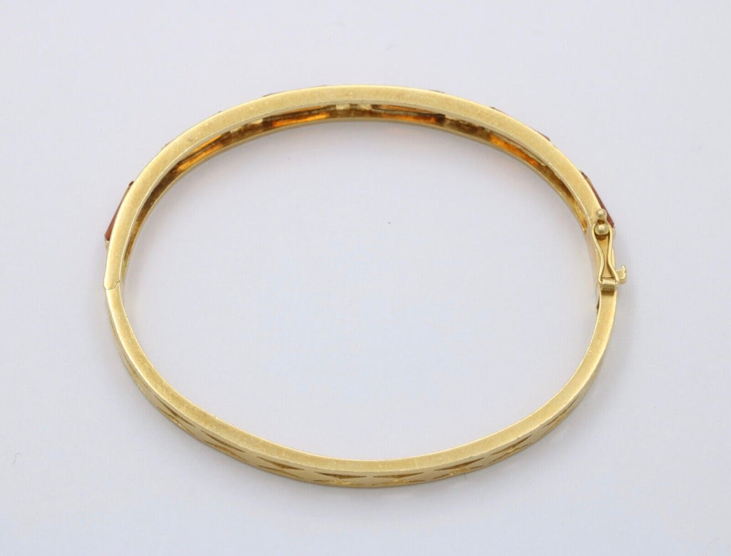 Vintage Citrine & Diamond 18K Yellow Gold Bangle Bracelet