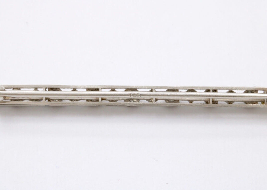 Vintage Platinum Diamond 3.5 Inches Wide Large Bar Pin, Estate Jewelry