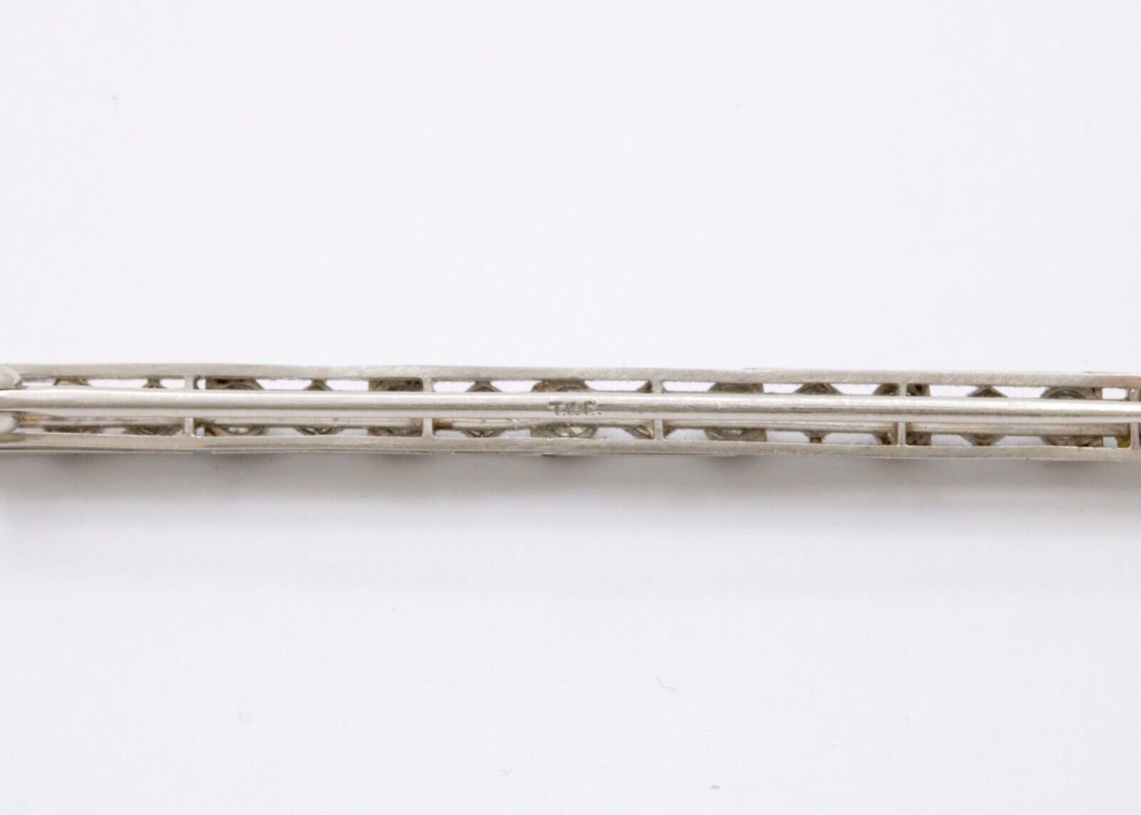 Vintage Platinum Diamond 3.5 Inches Wide Large Bar Pin, Estate Jewelry