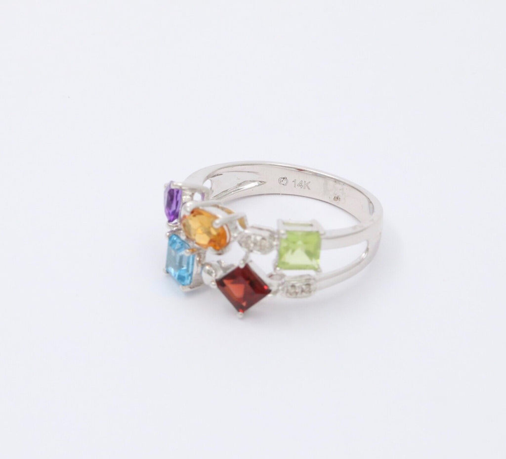 Vintage Multistone 14K White Gold Geometric Ring