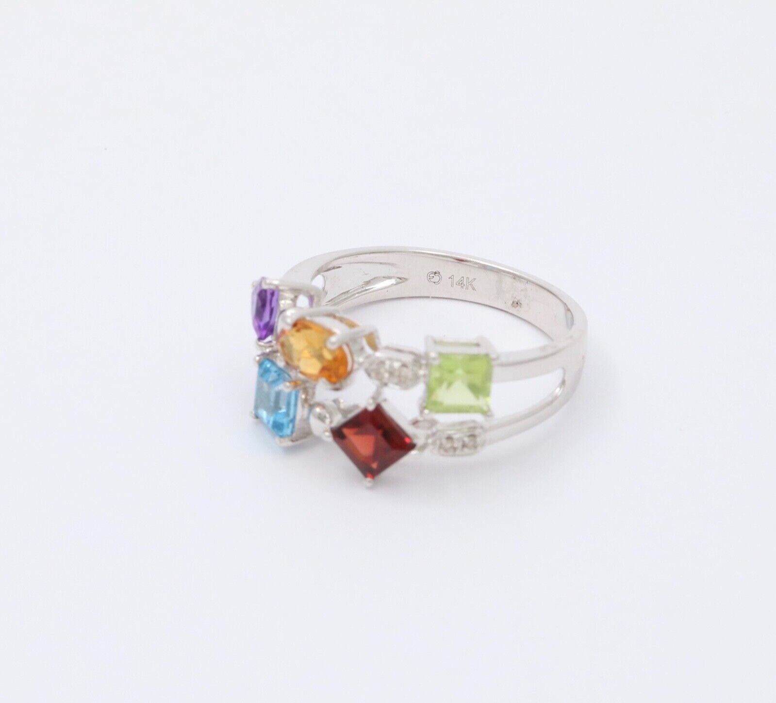 Vintage Multistone 14K White Gold Geometric Ring