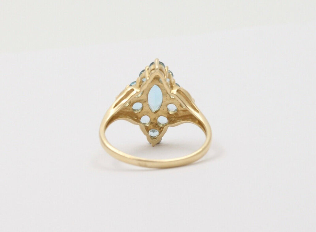 Vintage London Blue Topaz 14K Yellow Gold Navette Cluster Ring