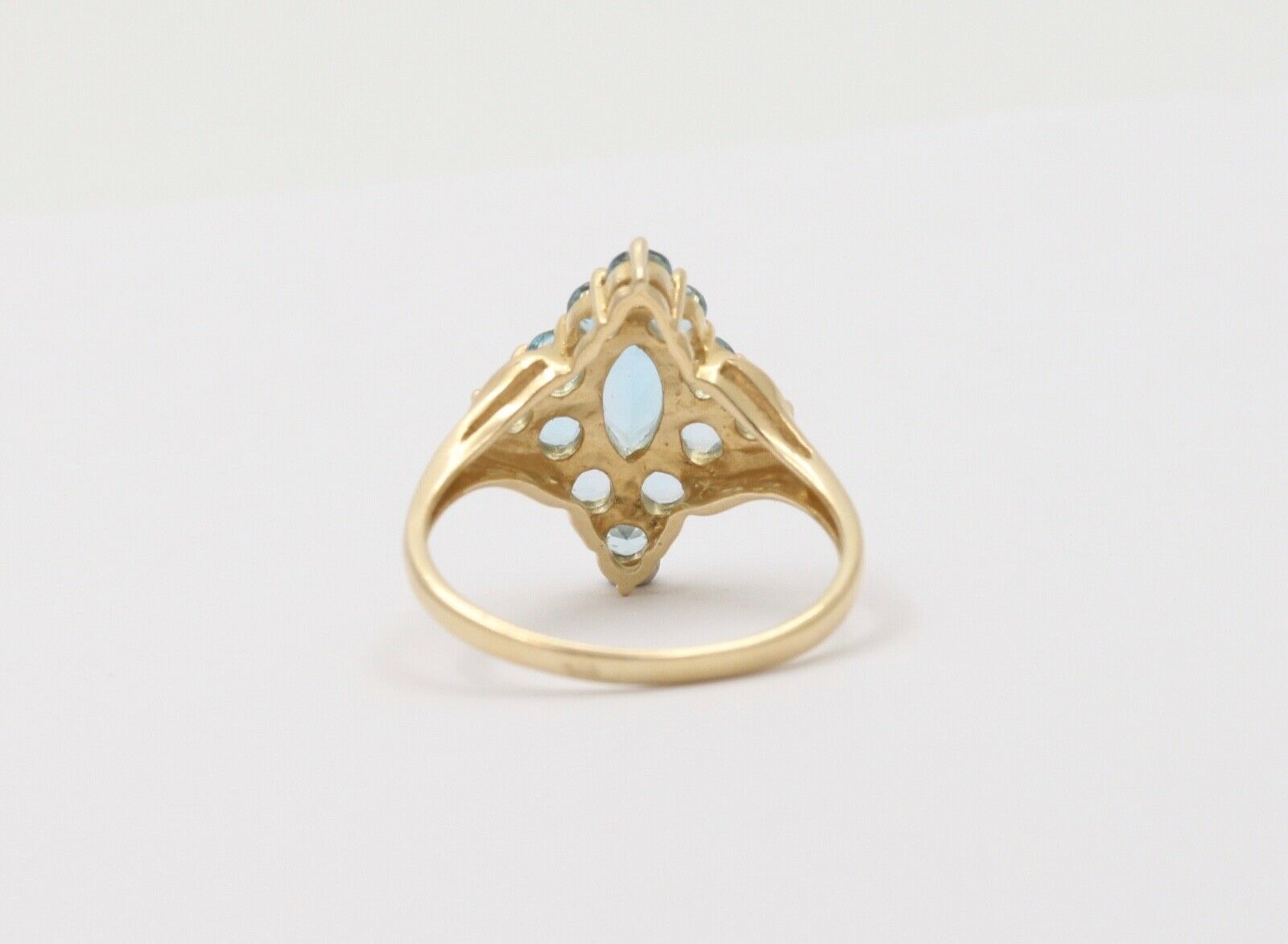 Vintage London Blue Topaz 14K Yellow Gold Navette Cluster Ring