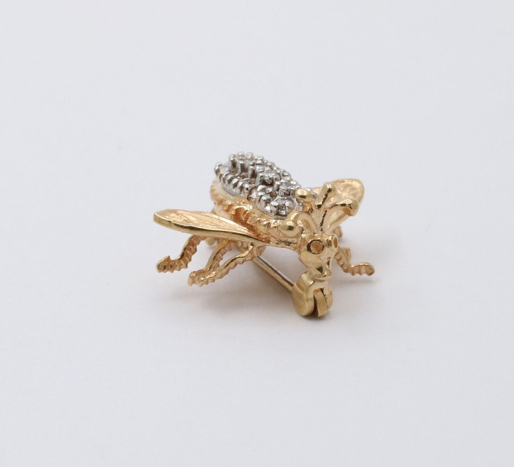 Vintage EMA 14K Gold Diamond Bee Pin Brooch, Lapel Pin