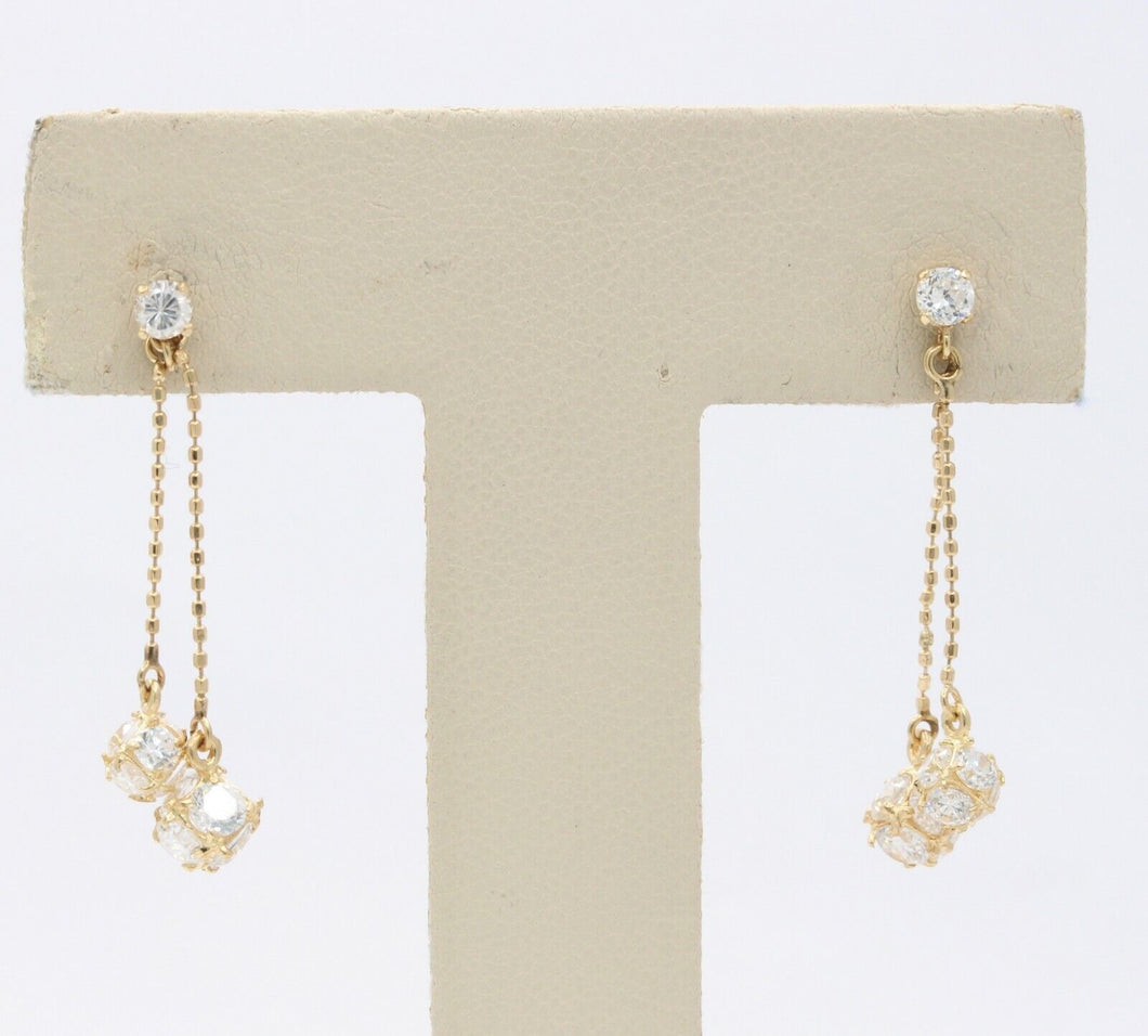 14K Yellow Gold Cubic Zirconia Dangling Drop Earrings