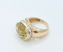 Load image into Gallery viewer, Large Statement Ladies Lemon Green Quartz Diamonds 14K Yellow Gold Ring
