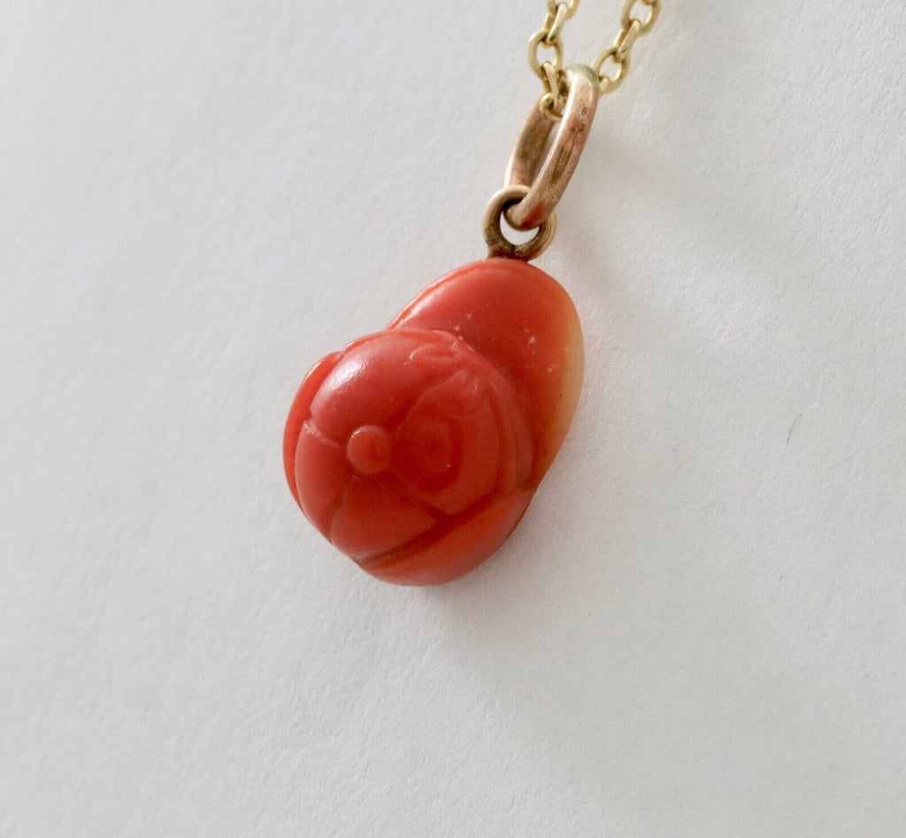 Antique 14K Rose gold Carved Coral Helmet / Cap Charm Pendant