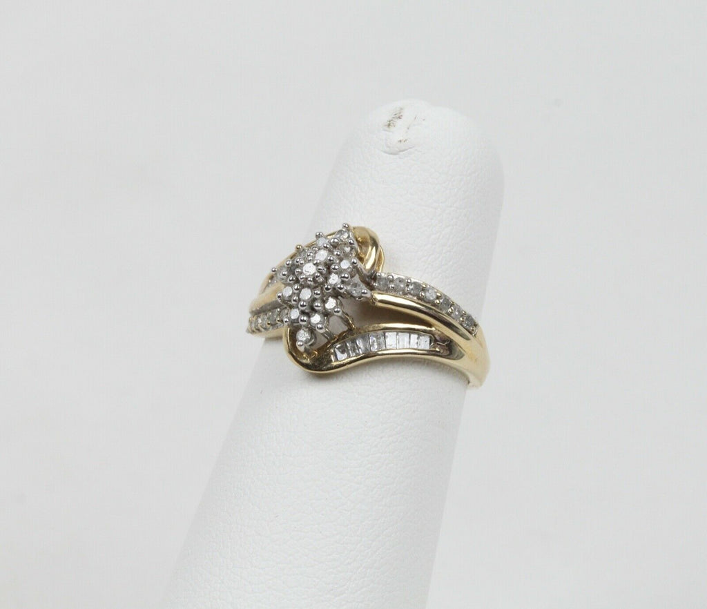 Vintage Cluster Bypass Diamonds 10K Yellow Gold Ring
