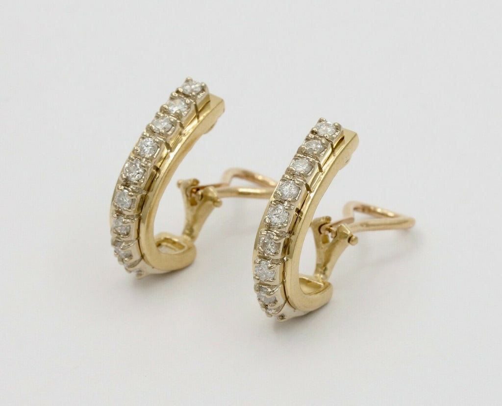 Vintage 14K Yellow Gold Diamond Omega Clip Earrings