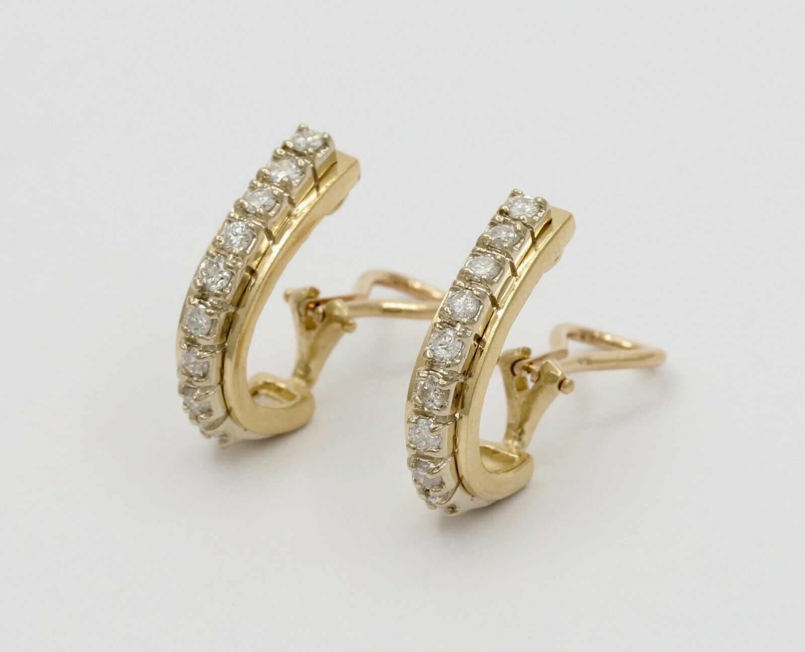 Vintage 14K Yellow Gold Diamond Omega Clip Earrings
