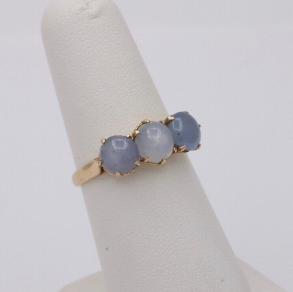 Vintage 18K Gold Star Sapphire Three Stone Ring, Stacking Ring Band