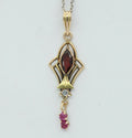Art Nouveau Ruby Diamonds Garnet 10K Gold Pendant