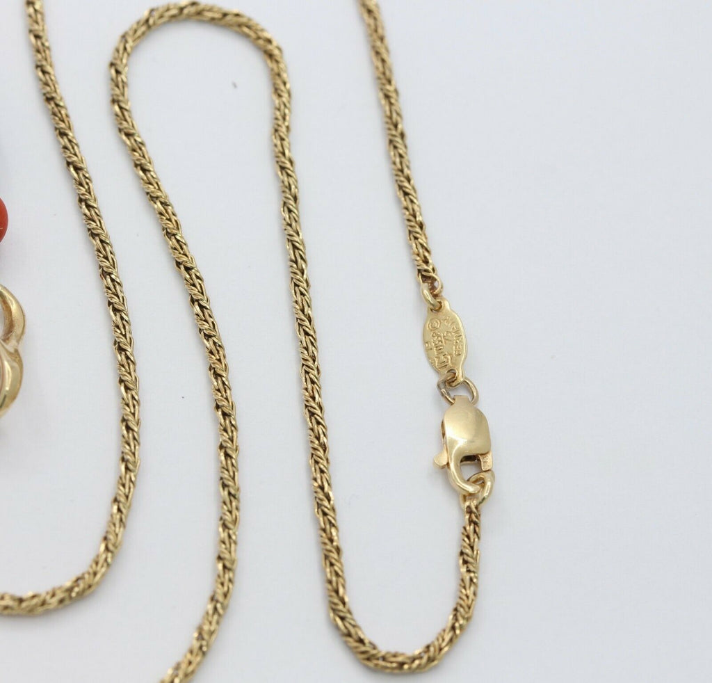 Vintage 14K Yellow Gold Onyx Coral Stacking Rope Style Necklace