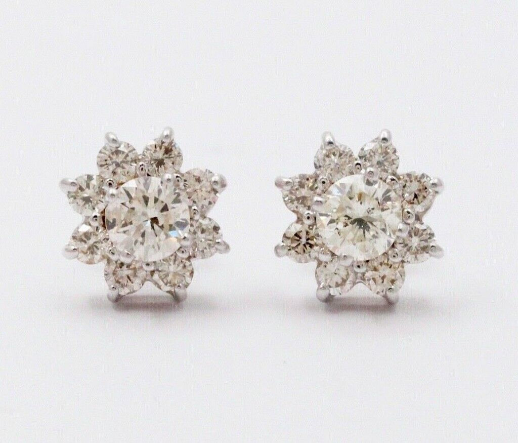 Classic 14K White Gold Round Cut Diamond Approximatlry 1.8 carats Studs. Earring