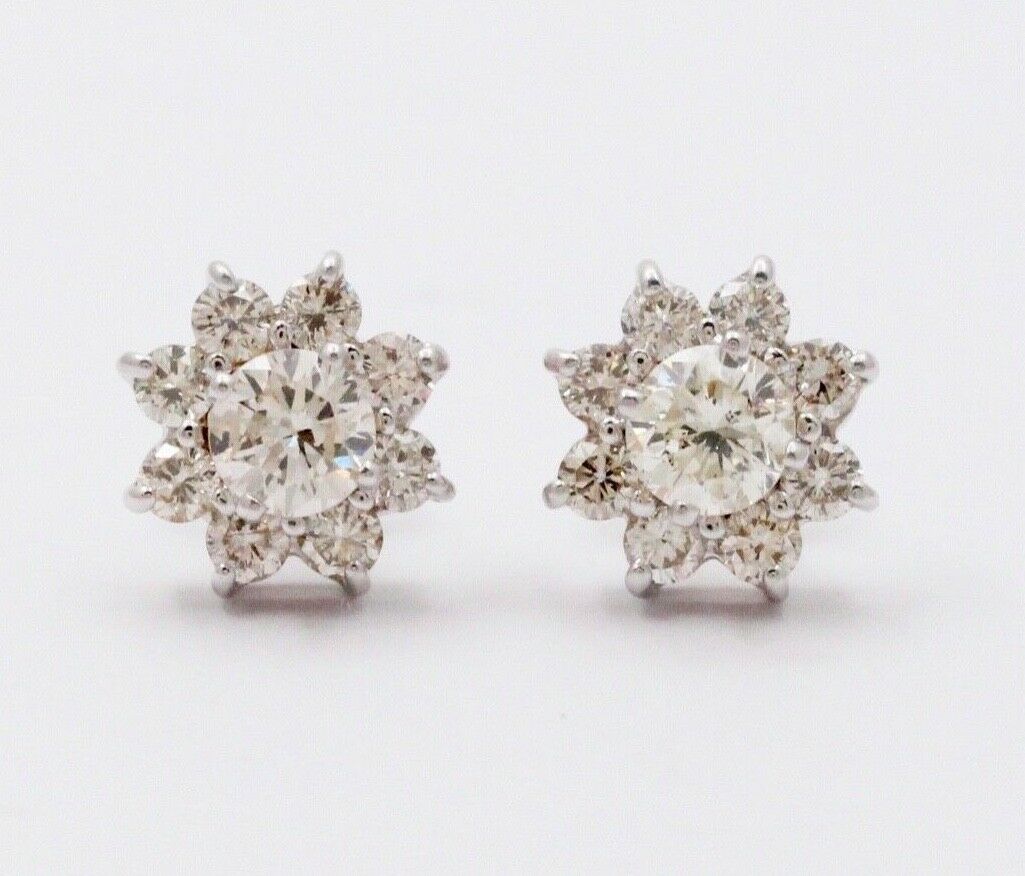Classic 14K White Gold Round Cut Diamond Approximatlry 1.8 carats Studs. Earring