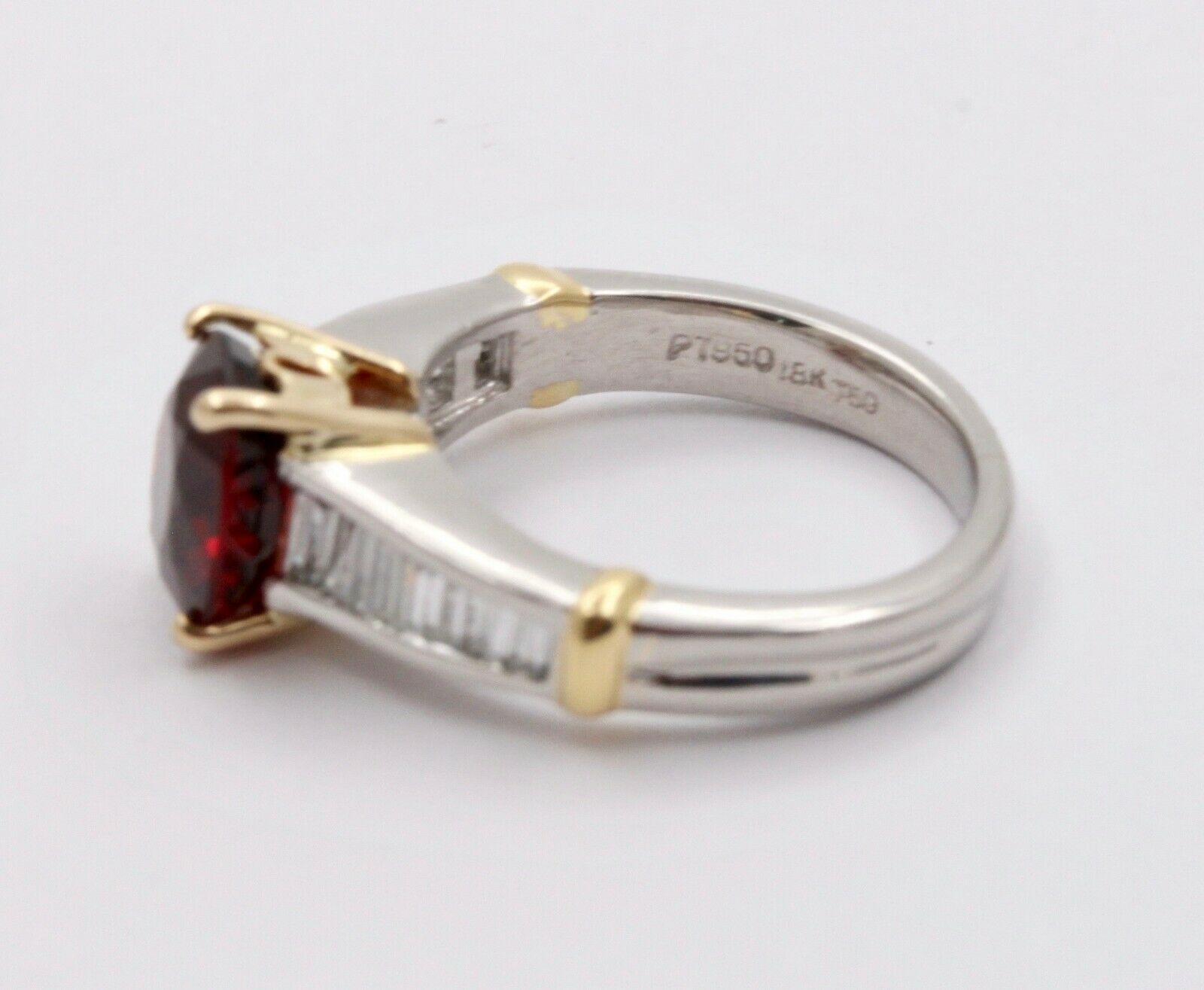 Vintage Platinum 18K Yellow Gold Red Spinel Diamond Alternative Engagement Ring