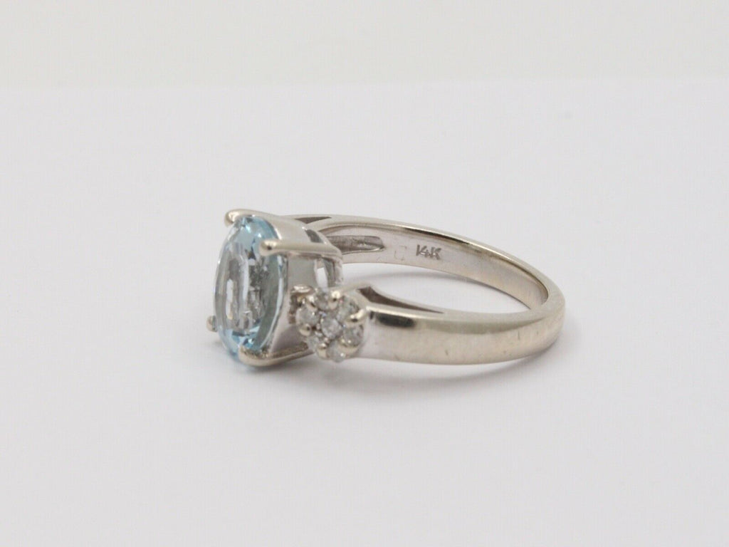 Vintage Oval Aquamarine Diamonds 14K White Gold Ring