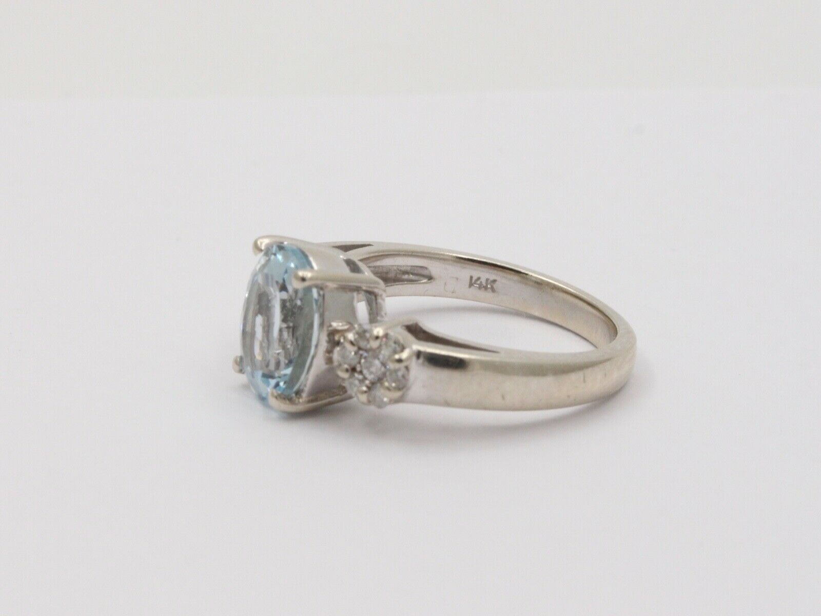 Vintage Oval Aquamarine Diamonds 14K White Gold Ring