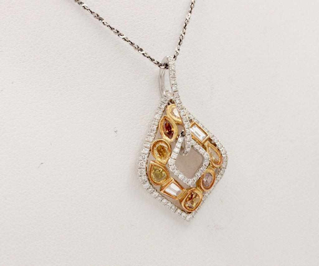 Parade Multi Color Diamond 18K White & Yellow Gold Pendant, Necklace. Estate