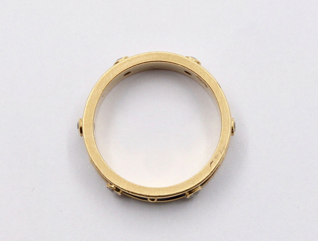 Vintage Ladies Diamonds 18K Yellow Gold Enamel Wedding Band Stacking Ring