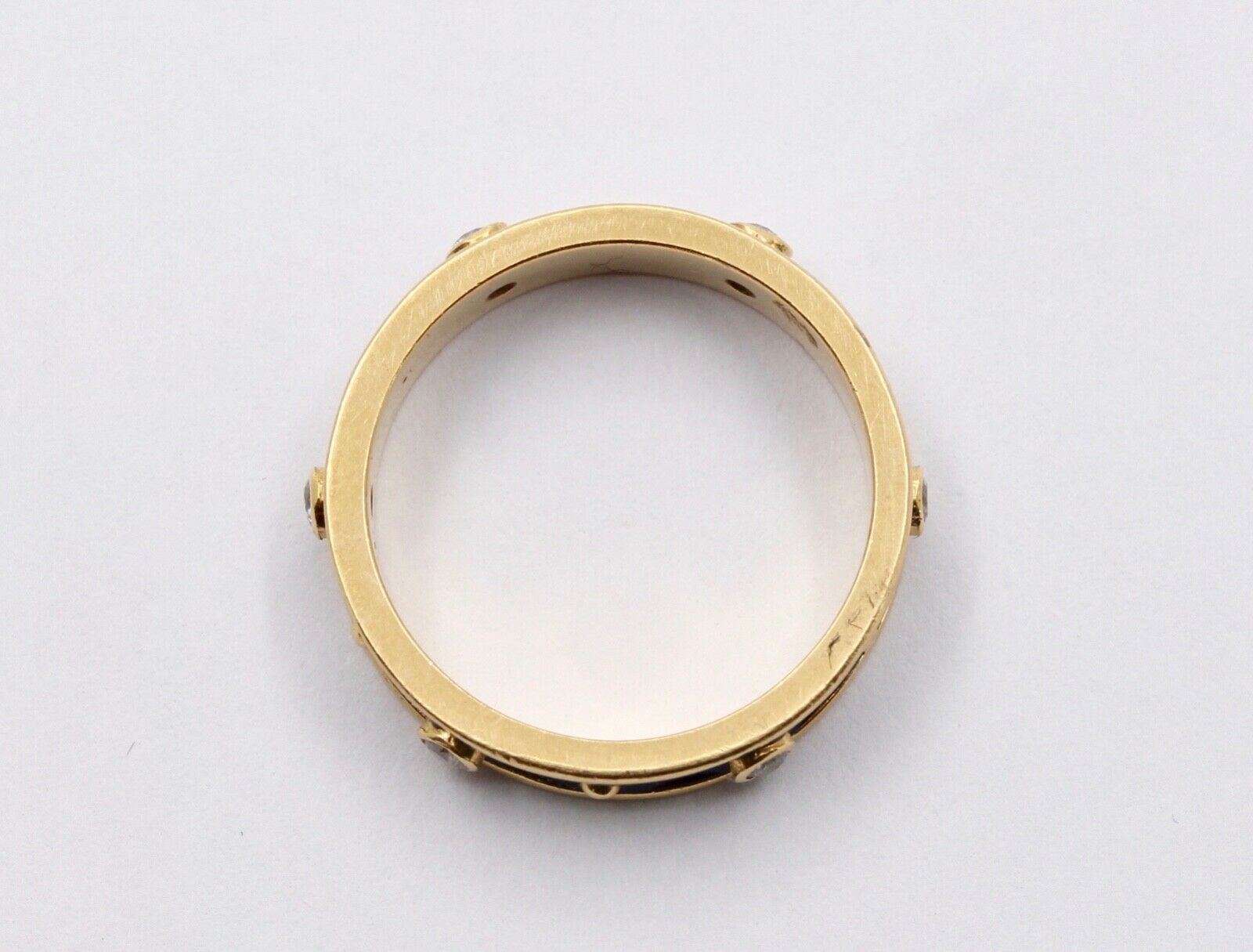 Vintage Ladies Diamonds 18K Yellow Gold Enamel Wedding Band Stacking Ring
