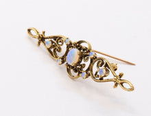 Load image into Gallery viewer, Victorian Retro 14K Yellow Gold Opals Bar Pin Brooch
