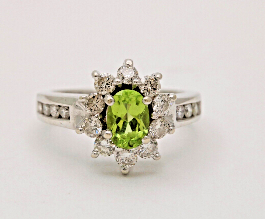 Vintage Peridot Diamonds14K White Gold Cocktail Ring