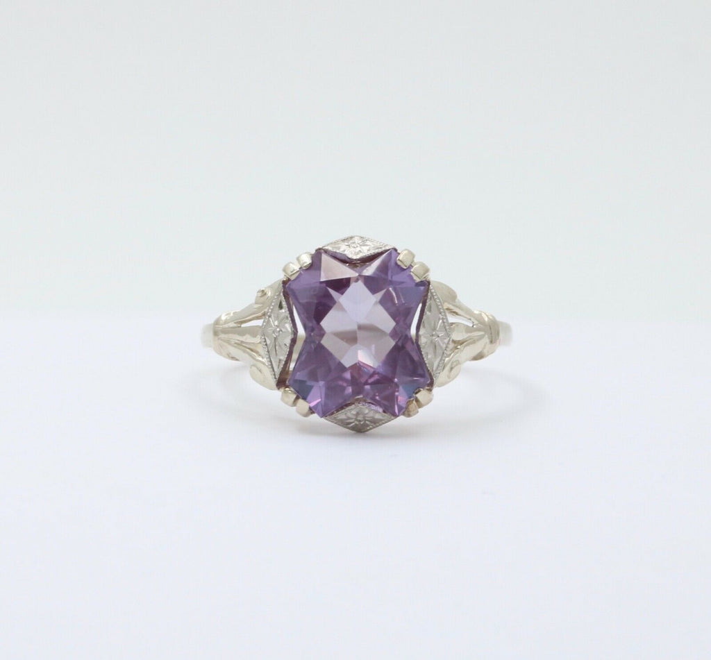 Art Deco Amethyst 14K White Gold Ring