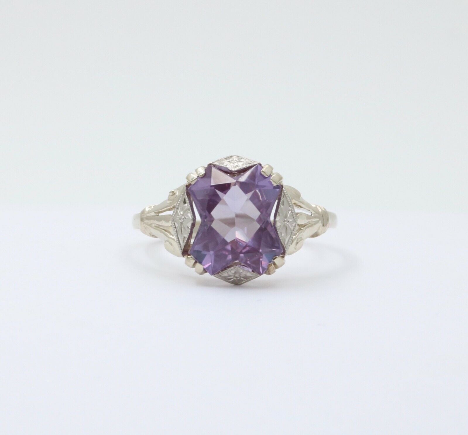 Art Deco Amethyst 14K White Gold Ring
