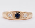 Unisex Vintage Mens Ladies Blue Sapphire Diamonds 14K Yellow Gold Ring