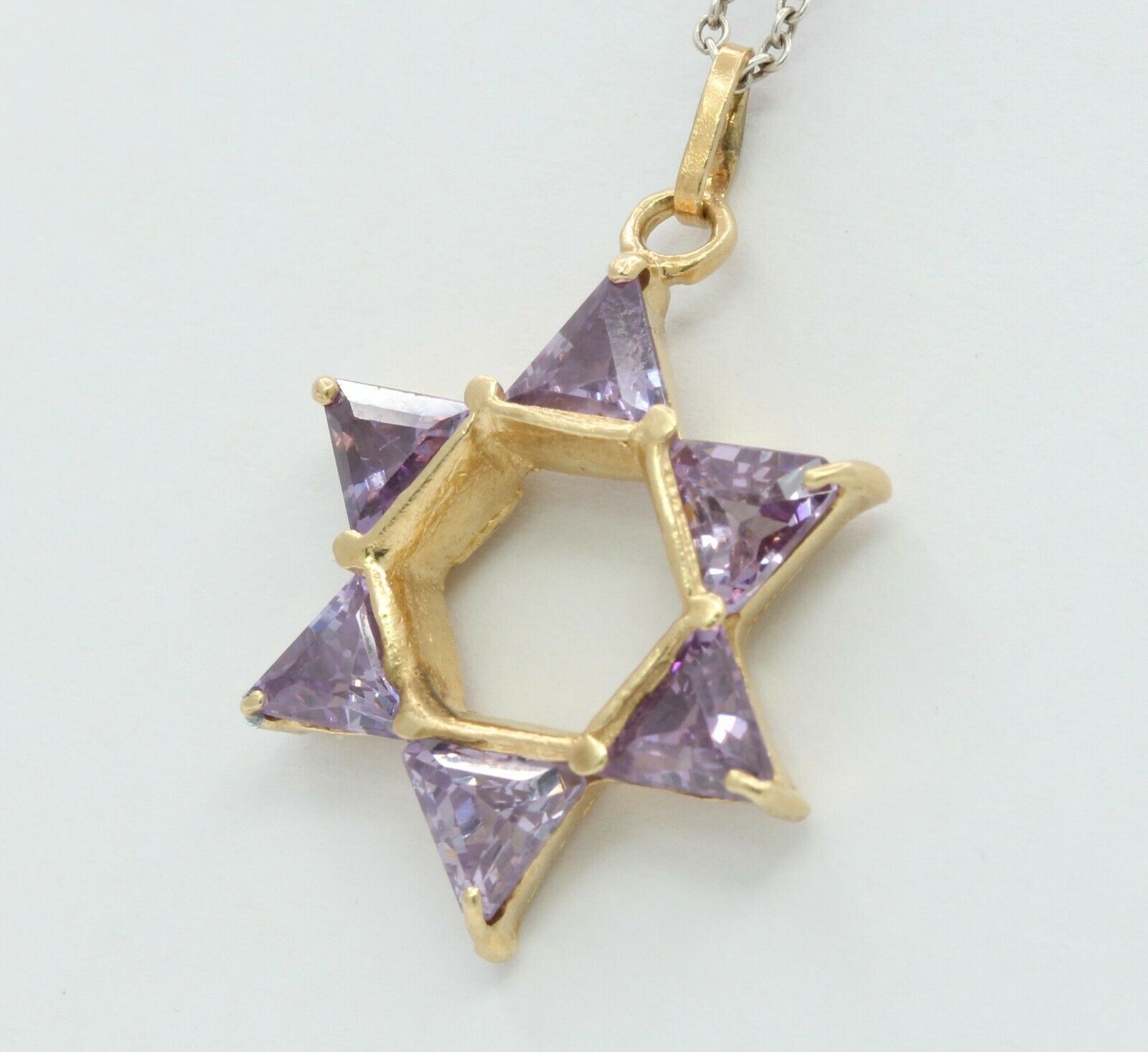 Vintage 14k Yellow Gold CZ Star Of David Pendant