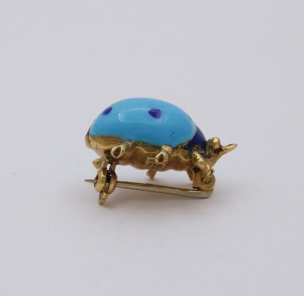 Vintage Enamel Ladybug 18K Yellow Gold Pin, Lapel Pin.