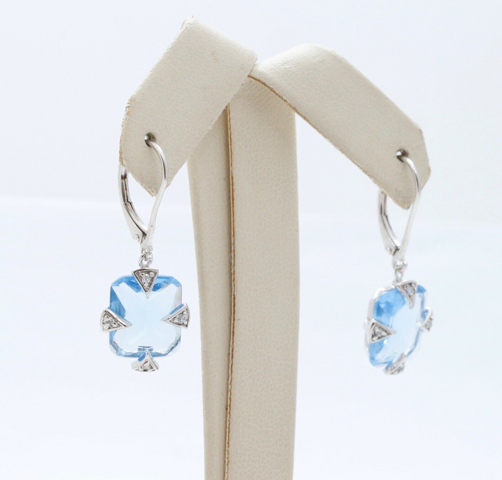 Vintage Blue Topaz White CZ 925 Sterling Silver Dangle Earrings