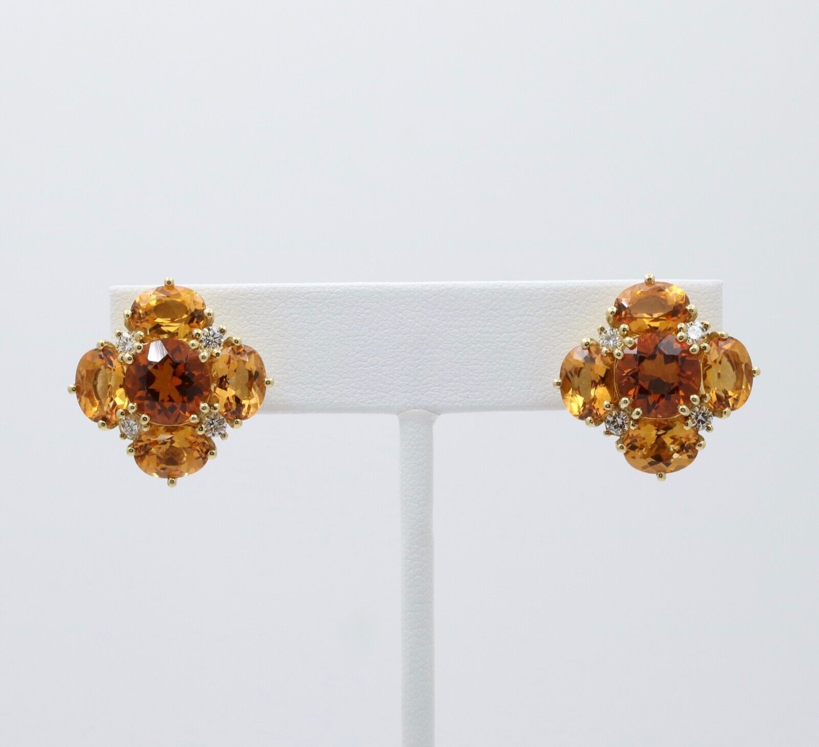 Vintage Madeira Golden Citrines Diamonds 18K Yellow Gold Earrings