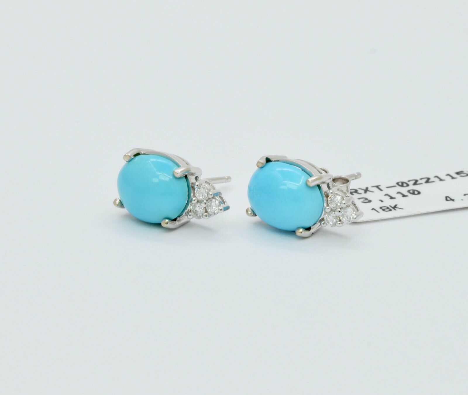 Ladies 18K White Gold Turquoise Diamonds Earrings